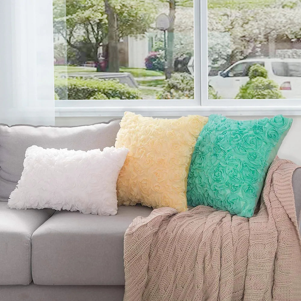 3D Peony Flower Pillowcase Nordic Light Luxury Bedroom Bedside Living Room Car Sofa Cushion Cover Pillow Case Home Decoration