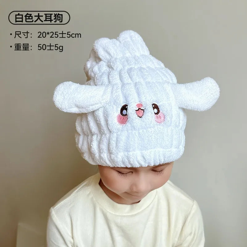 Dry Hair Hat Children Coral Velvet Cartoon Shower Cap Rabbit Ear Dry Hair Hat Wholesale Adult Female Dry Hair Towel