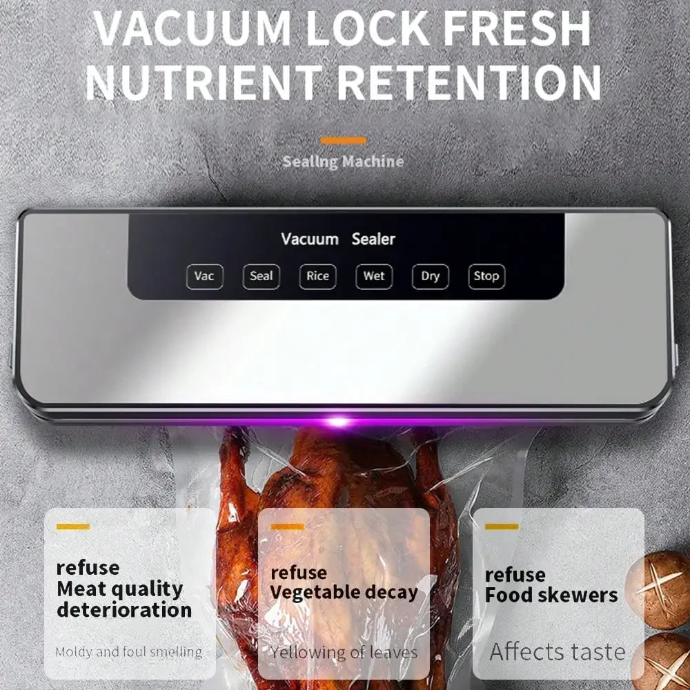 Electric Vacuum Sealer Dry/Wet Food Sealed Packaging Kitchen Food Storage Seal Built-in Cutter Knife