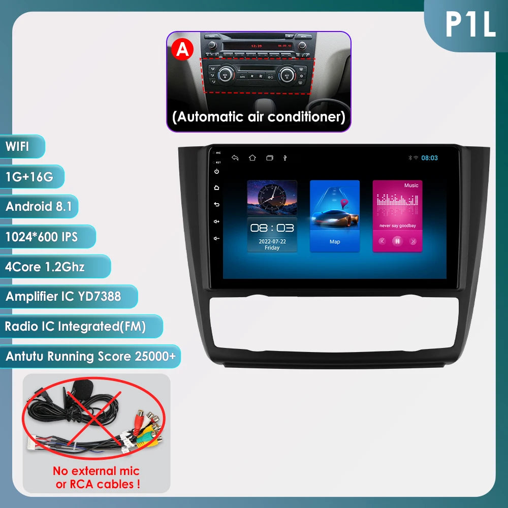 Hizpo 9inch 2Din Android13 Car Radio for BMW 1 Series E81 E82 E87 E88 AT MT Navigation GPS RDS DSP Android Auto CarPlay 360° CAM