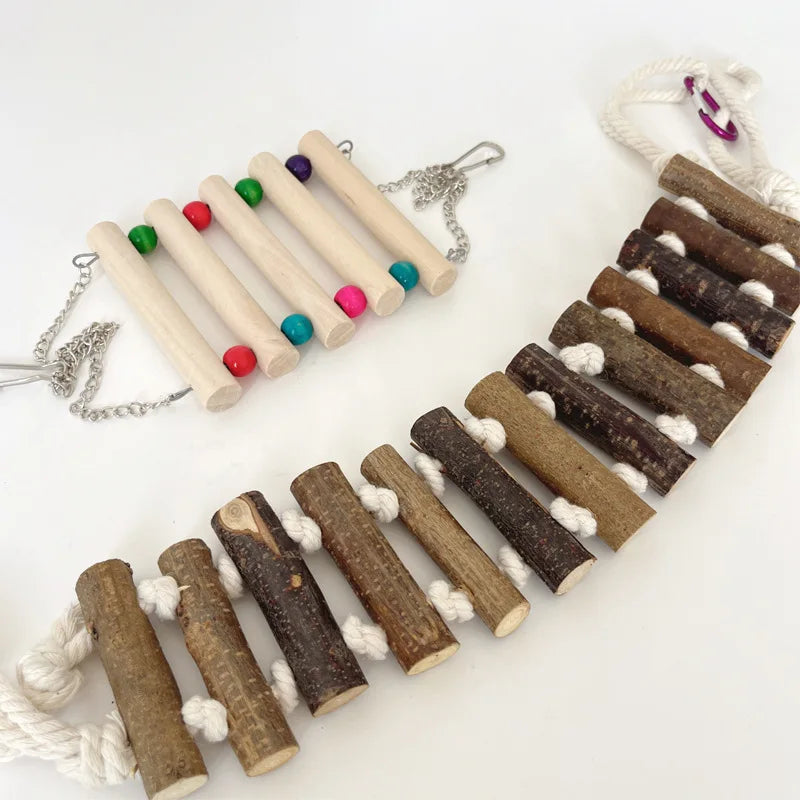 Wooden Parrot Bird Toys - Swing Ball Bell Durable Chewable Pet Bird Training Toy for Parrots Standing Juguetes Para Pájaros