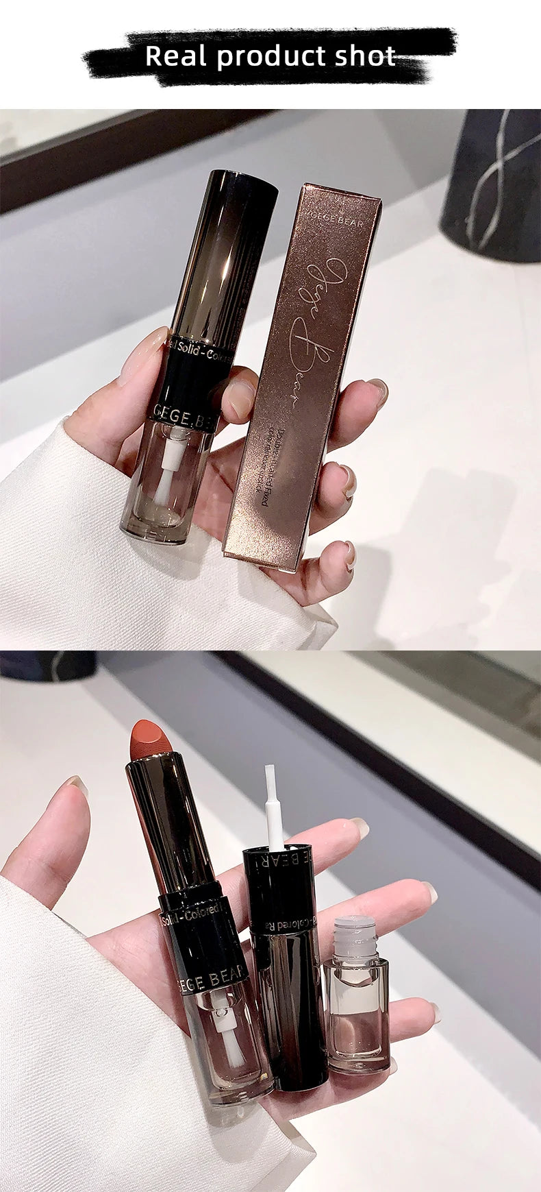 Gege Bear Double-ended Lipstick with Lip Oil for Moisturizing and Hydrating Layered Color-developing Long-lasting Lipstick