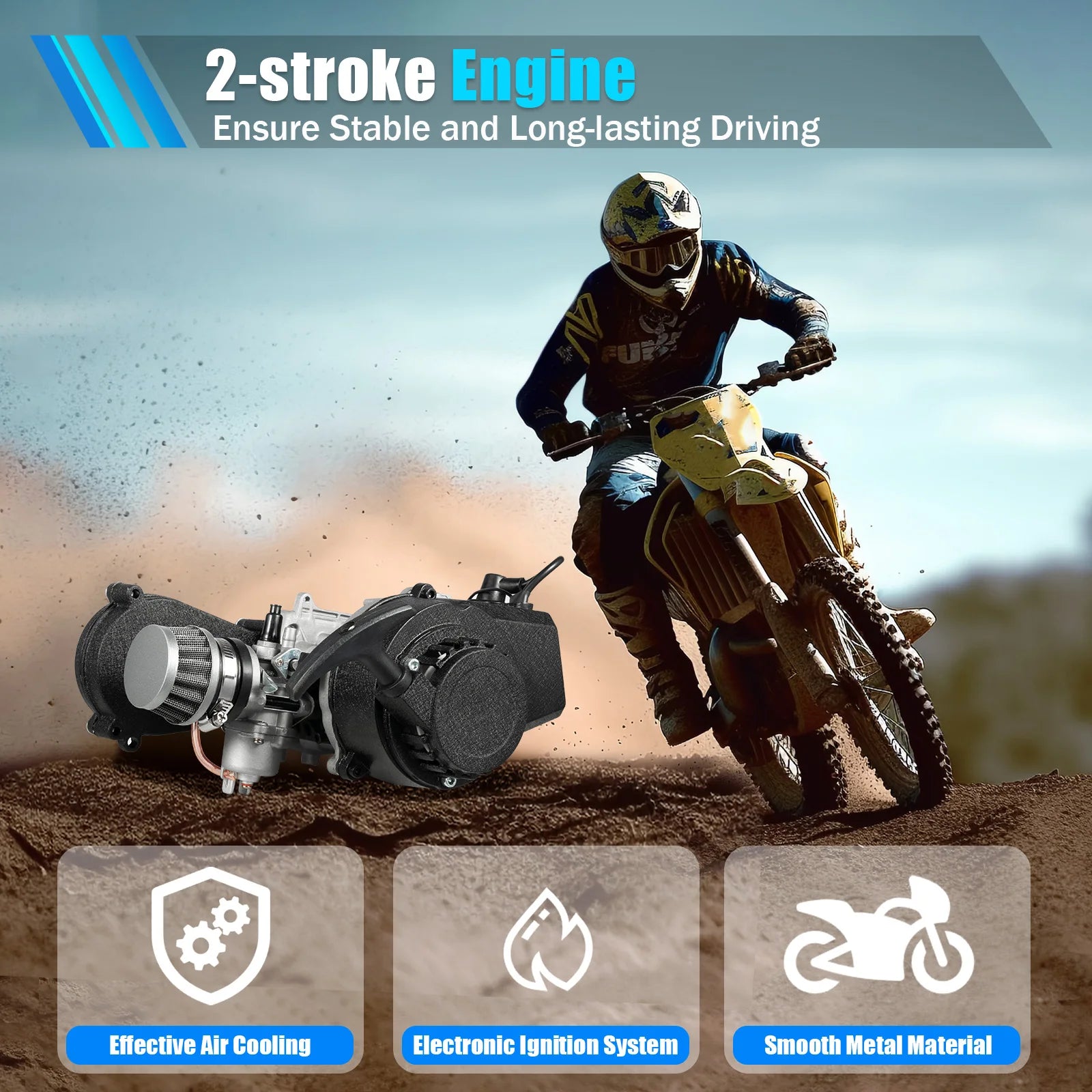 49CC 2 Stroke Engine Motor Kit Pull Start For Pocket Mini Dirt Bike ATV Scooter Air-Cooled