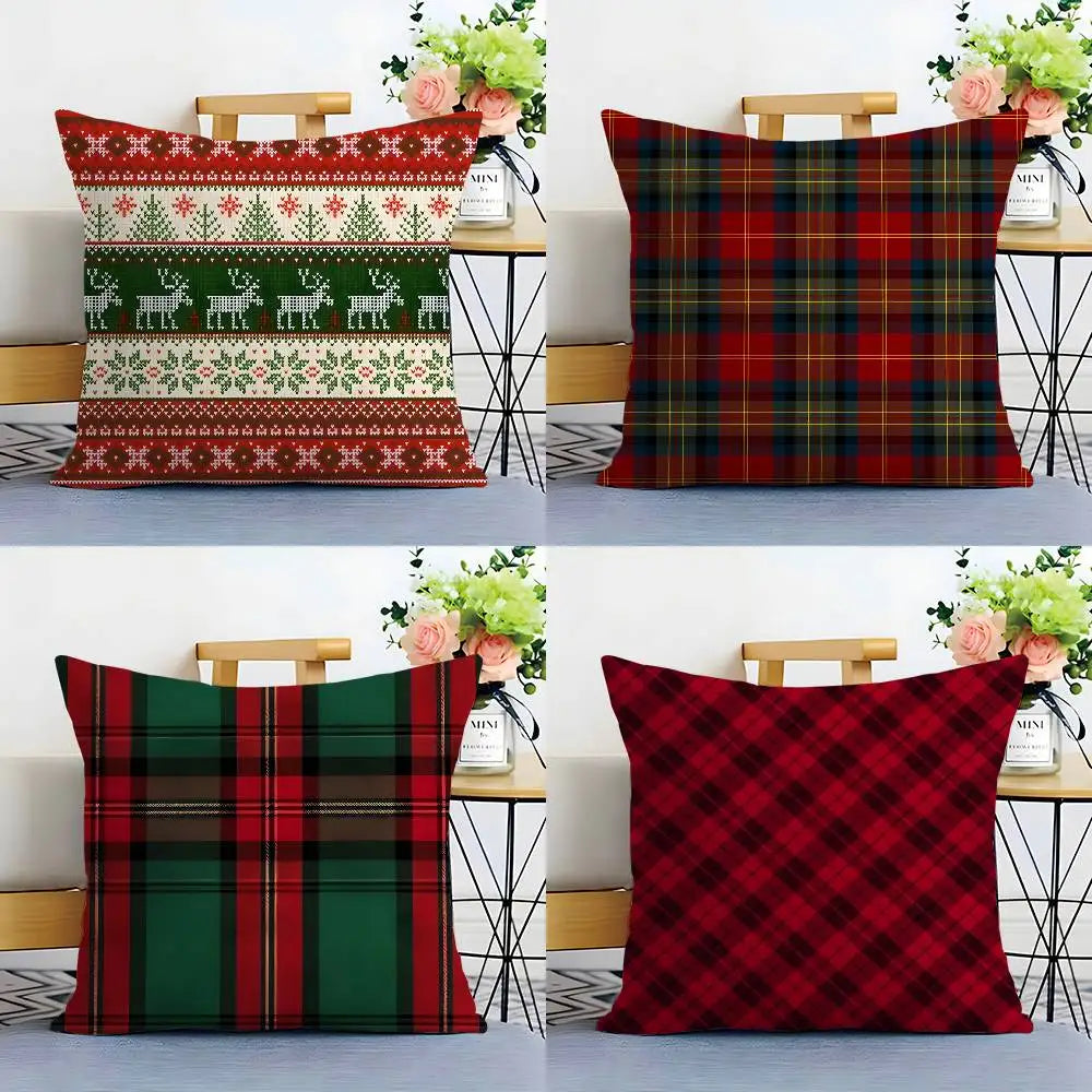 Christmas Plaid Pillow Case Sofa Living Room Bedroom Double-sided Printing Square Cushion Nap Time Pillow Case