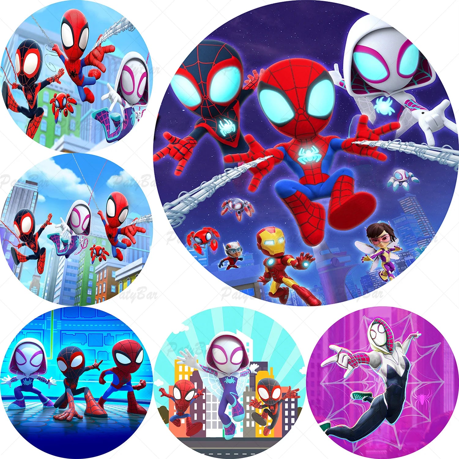 Round Spidey and Amazing Friends Background Kids Birthday Party Backdrop Spider Circle Banner Photography Studios Props