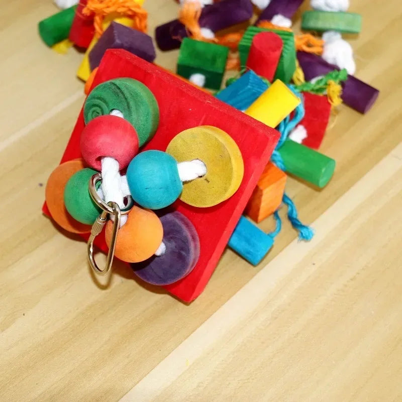 Parrot toys, Colorful wooden bird supplies, Unique shape, Diverse ways to play, Complete variety, Large parrot bite bird toys