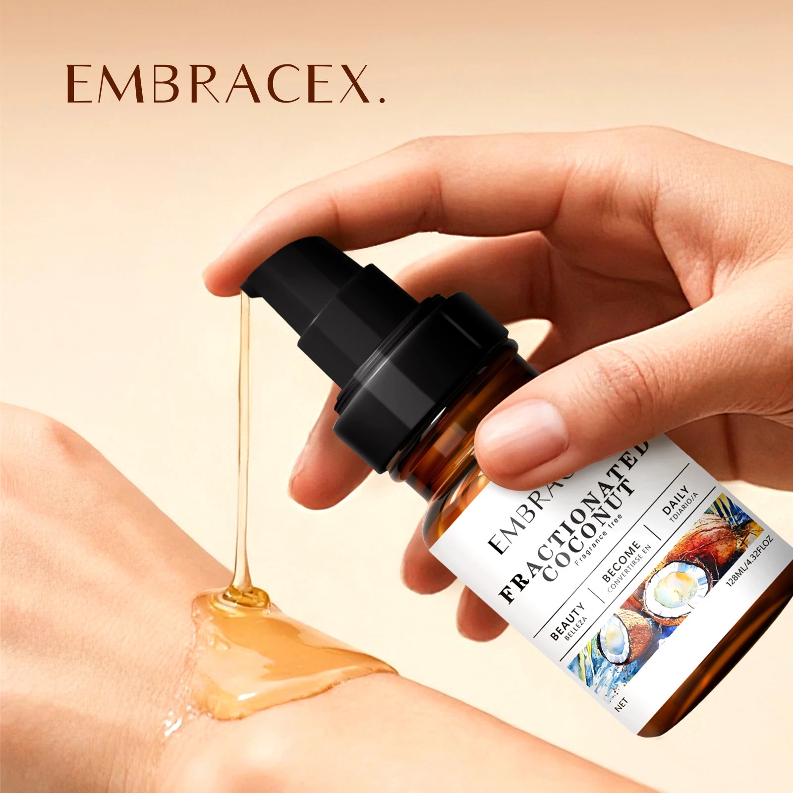 128ml Huile de noix de coco fractionnée Huile de support d’huile Aromathérapie pour les femmes et les hommes Tous les types de peau/cheveux Massage Ingrédients naturels