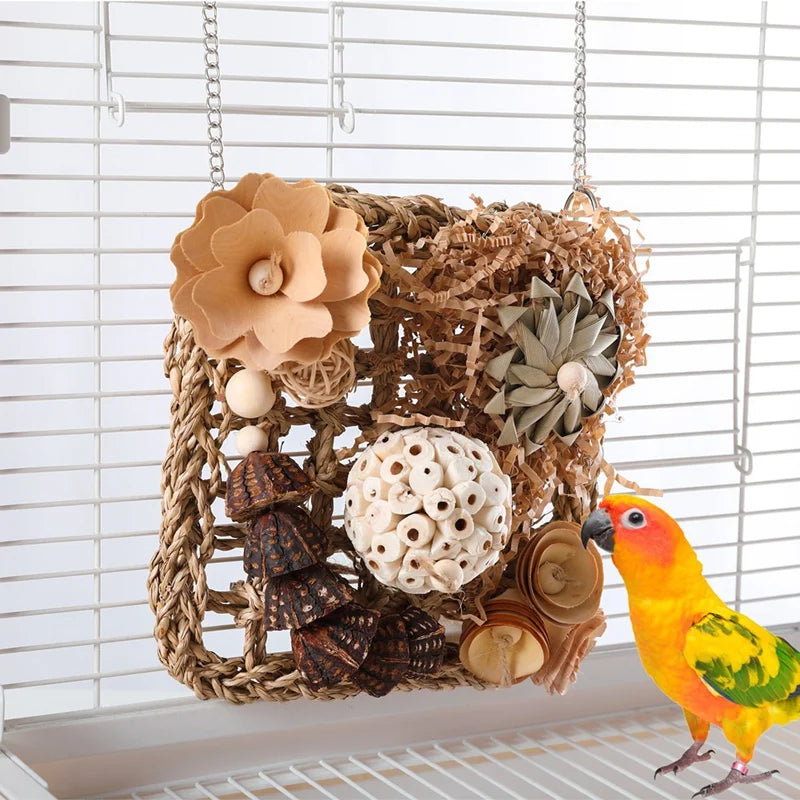 Bird Toys, Parakeet Toys Bird Foraging Toys Grass Mat Climbing Wall For Parakeet,Parrot,Cockatiel,Conure,Lovebird