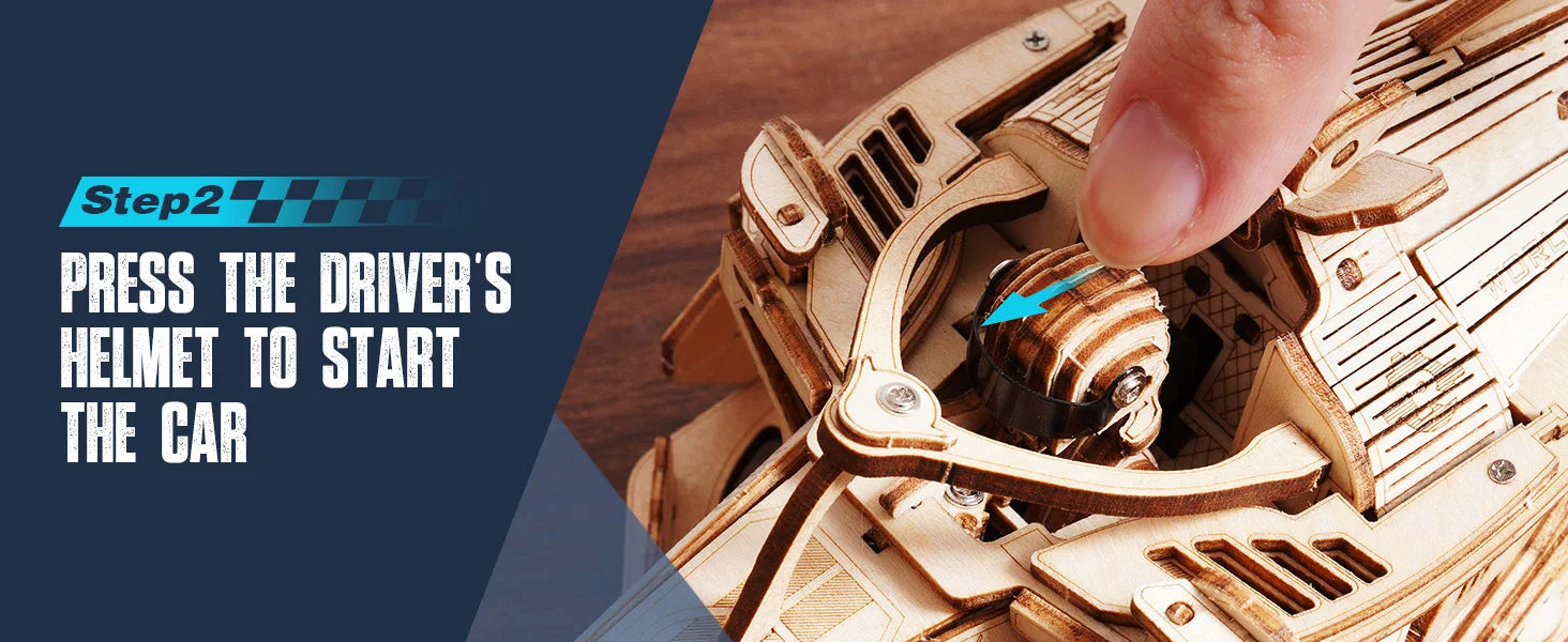 Robotime Rokr 3D Wooden Racing Car Puzzle DIY Model Kit for Adults & Teens, Mechanical Roaring Engine, 8-10M Forward Movement