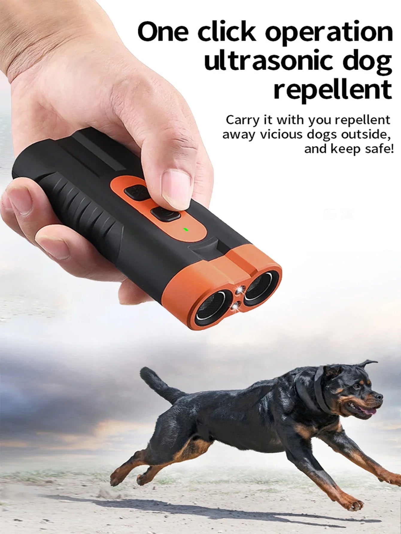 New Dual Head Ultrasonic Dog Repeller USB Rechargeable Dog Training Device High-Power Anti Bark Device with LED Flashlight