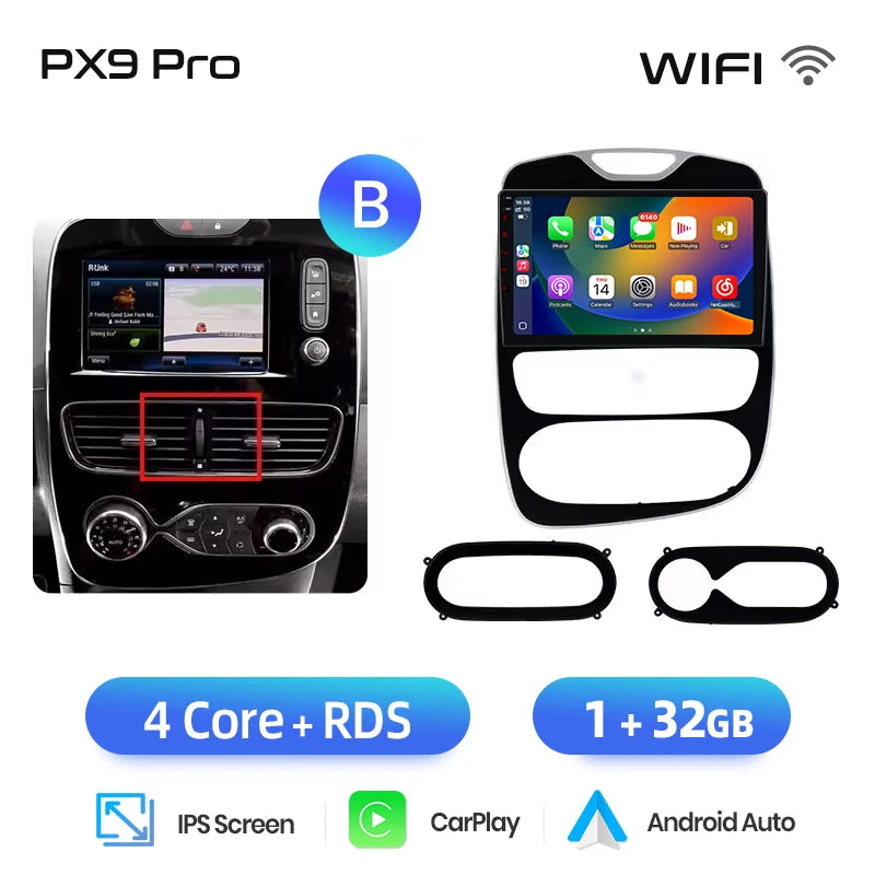 AWESAFE CarPlay اللاسلكي لنظام Apple Android 13 راديو السيارة لسيارة Renault Clio 4 2012 2013 2014-2016 شاشة الوسائط المتعددة ستيريو نظام تحديد المواقع العالمي (GPS)