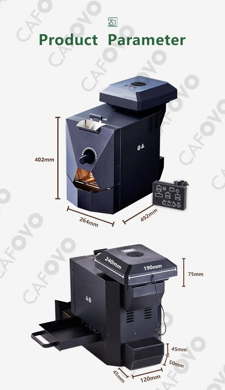 CAFOVO RE-1 Electric Coffee Bean Roaster Commercial Roaster Automatic Roasting Machine with 3 Baking Curve Grain Dryer 110-220V