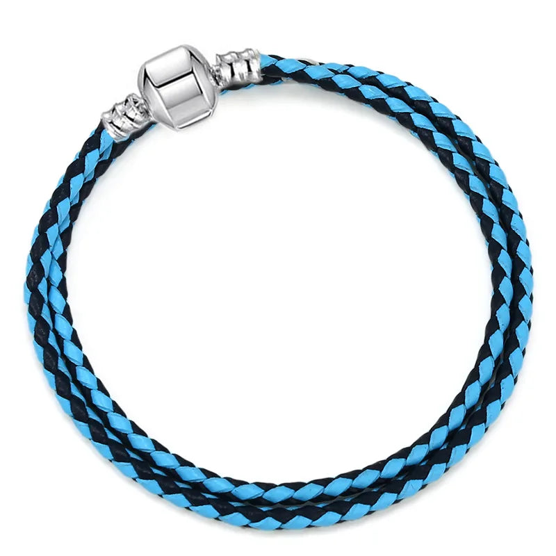 Original 925% sterling silver fashionable leather heart-shaped circular buckle charm bracelet for women DIY jewelry special gift