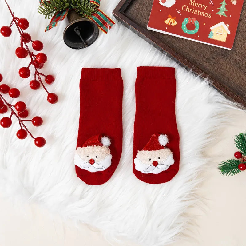 Winter Thicken Cute Christmas Baby Socks For Boys Girls Cartoon Soft Cotton Anti Slip Solid Newborn Toddler Sock Kids Socken