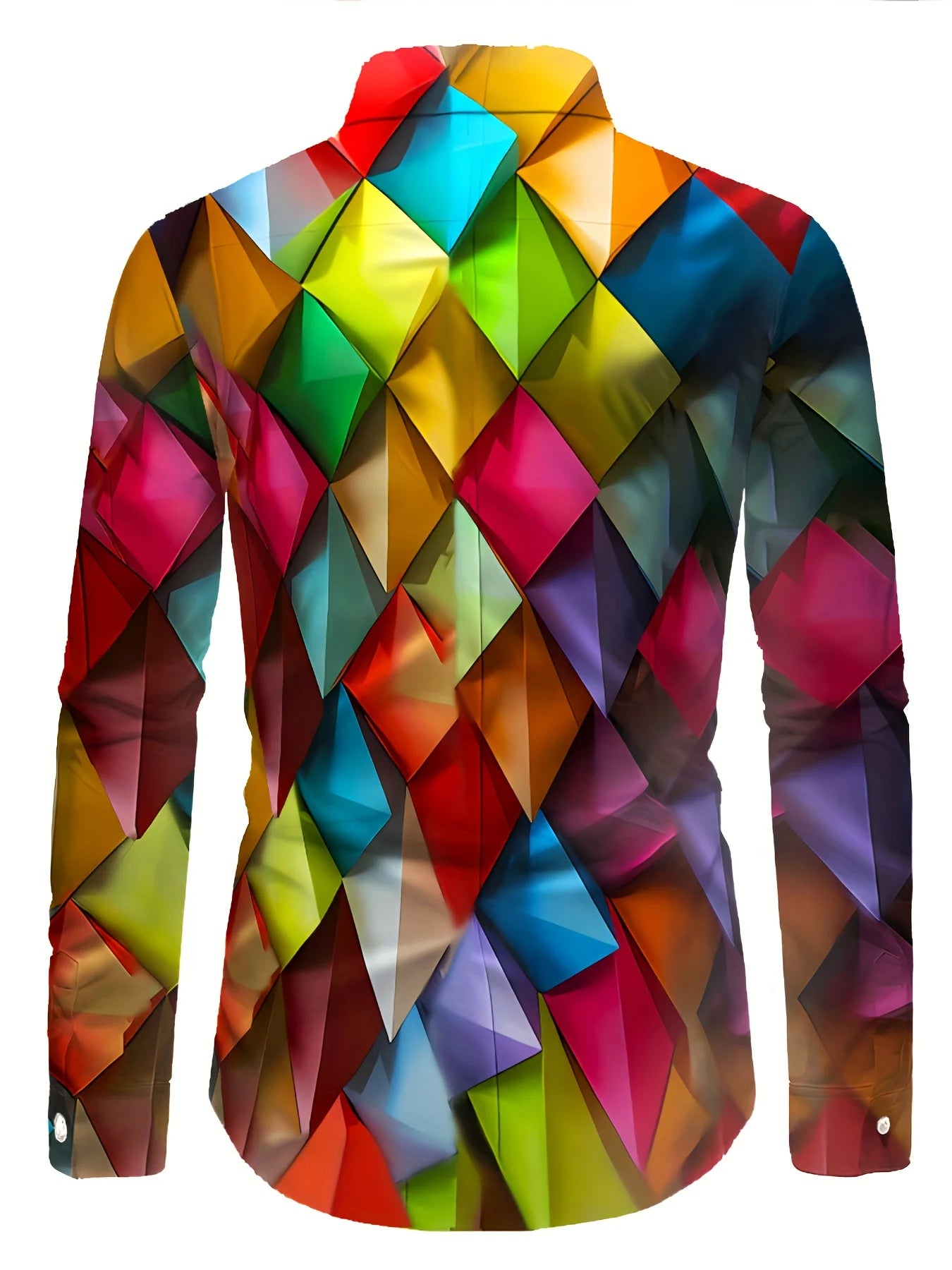 Men's long-sleeved shirts, bold abstract prints - bright colour-block designs, classic peak lapels and button-down plackets