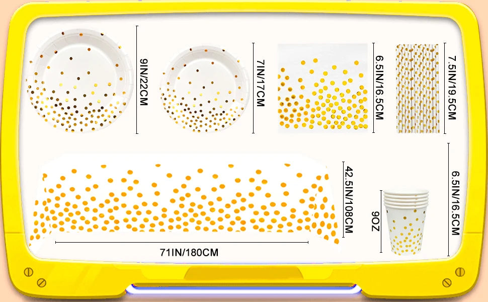 White And Gold Party Supplies 121pcs Golden Dot Disposable Party Dinnerware Set - White and Gold Party Paper Plates Cups Napkins