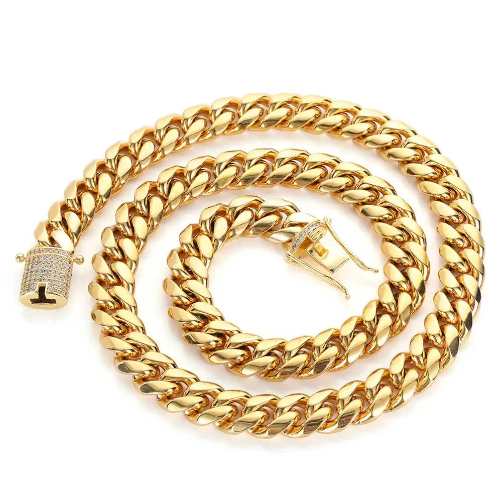 6-16mm Iced Clasp Cuban Link Chain Miami Stainless Steel Necklace Hip Hop Jewelry Gift for Men Women