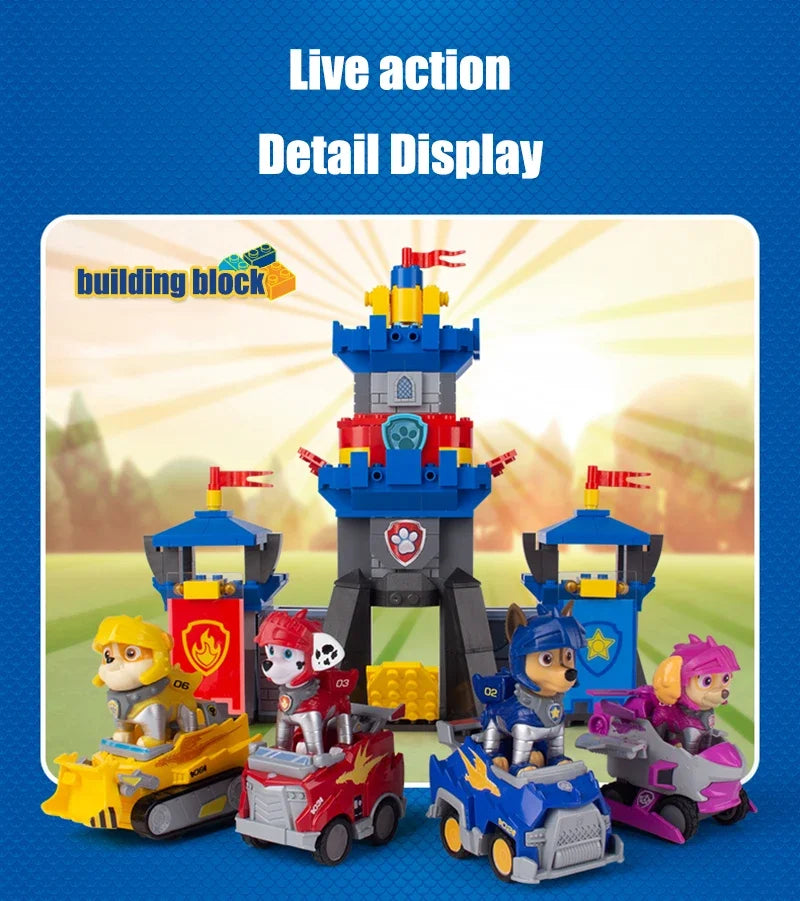 Paw Patrol Building Blocks Toys Rescue Knight Series Pullback Car Watchtower Rescue Base Command Center Lookout Tower Kids Gifts