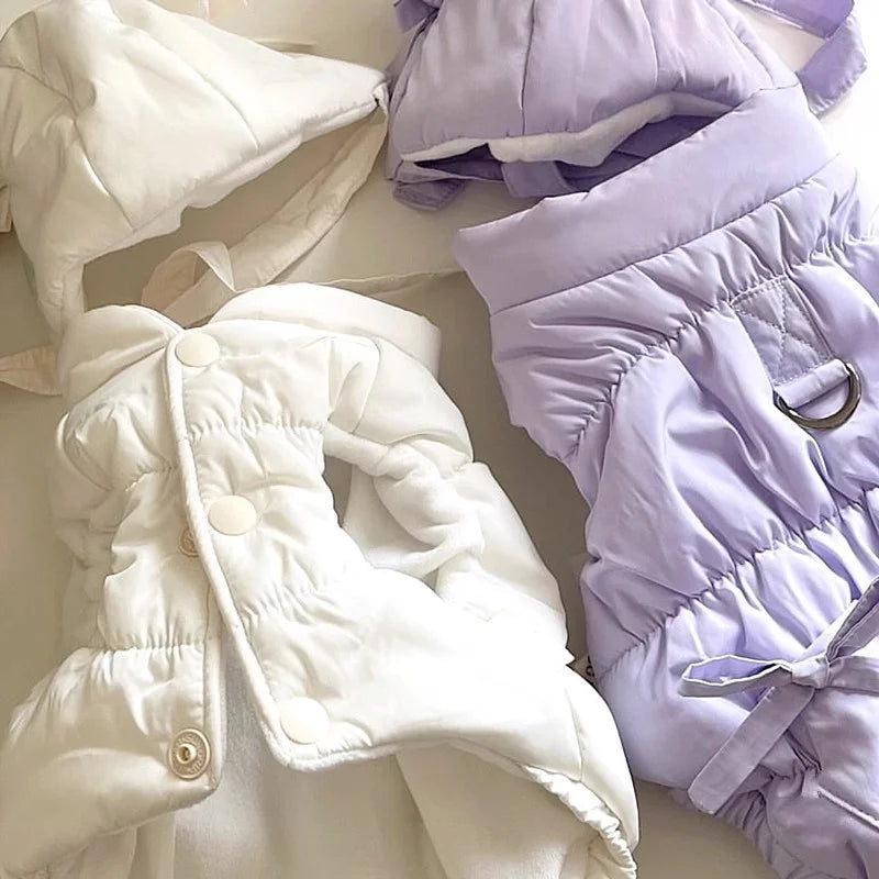 Winter Padded Dog Jacket Coat Warm Soft Dog Clothes Fashion Solid Puppy Down Jacket Cute Bow Cat Vest Coat Chihuahua Pet Costume