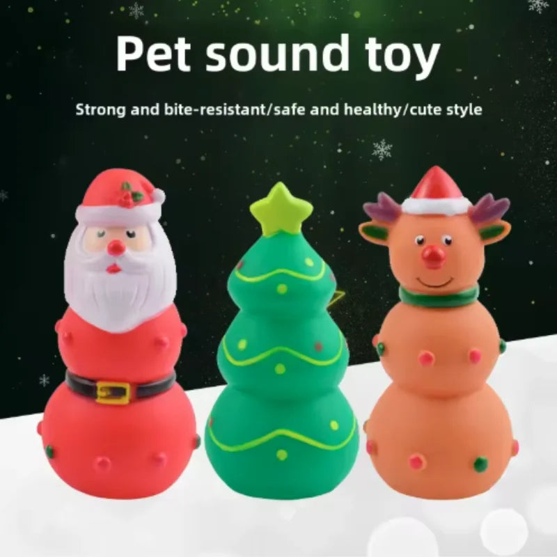 Christmas Themed Pet Squeaky Chew Toys Santa Tree Elk Design Durable Latex Rubber Teething Toys for Dogs And Cats Teeth Grinding