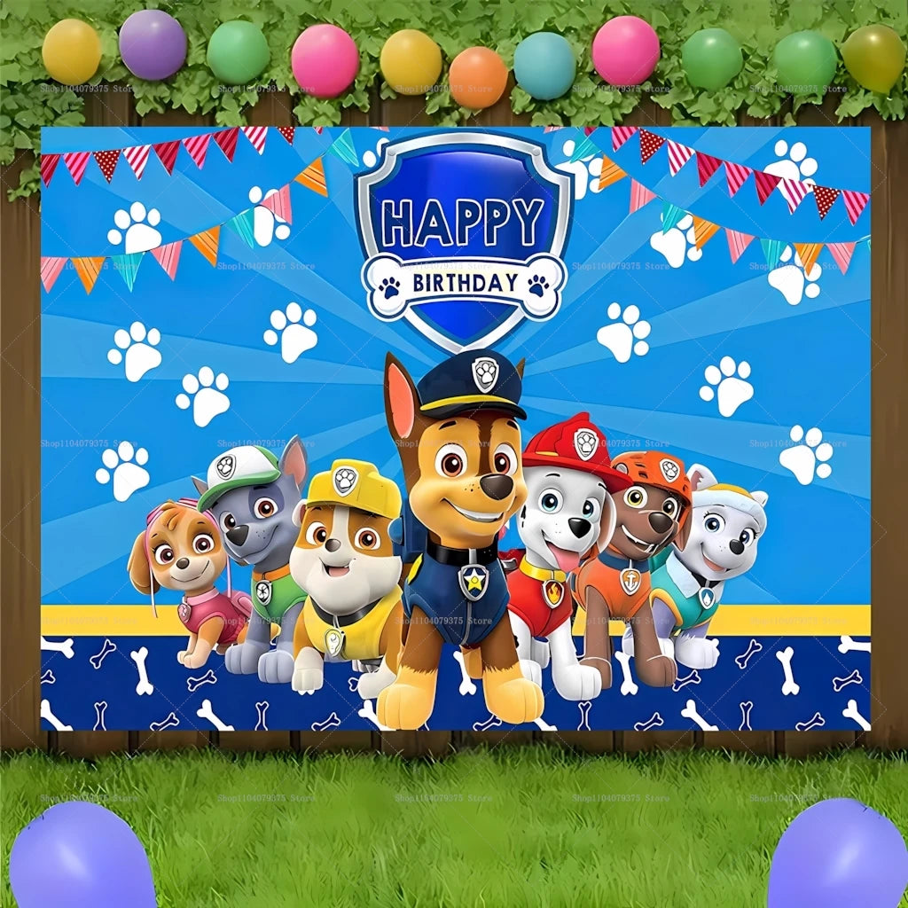 Paw Patrol Happy Birthday Photography Backdrop Balloons Children Celebration Birthday Party Decoration Background Photo Props