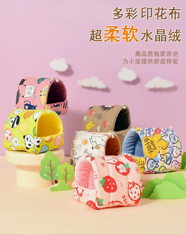 قفص صغير لطيف على شكل أرنب وسنجاب كرتوني، عش خنزير غينيا، حيوان صغير، فئران، فأر، سرير نوم للحيوانات الأليفة، منزل الهامستر، حصيرة ناعمة دافئة في الشتاء