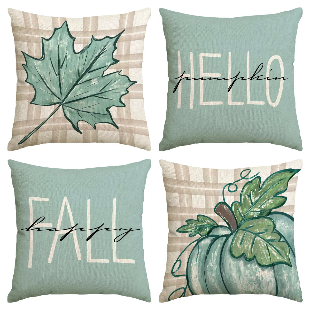 4pcs Thanksgiving Pillow Cover, Pumpkin, Maple Leaf, Stripe Pattern Cushion Cover, Hello Autumn Home Decoration Pillowcase