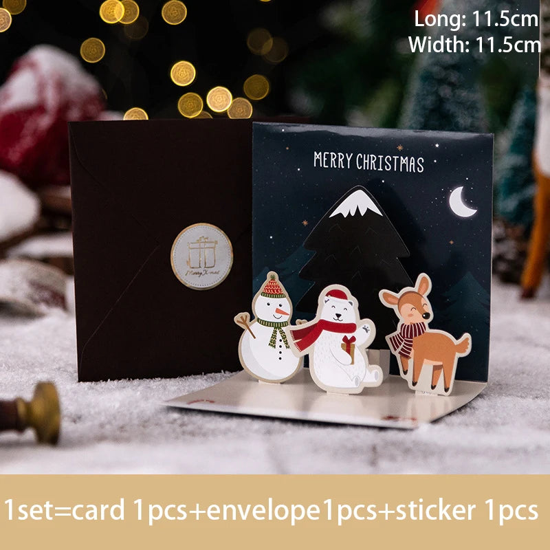 3D Pop UP Santa Cards Folding Merry Christmas Greeting Cards Xmas Gift for New Year Blessing Postcard Thank You Cards Decoration