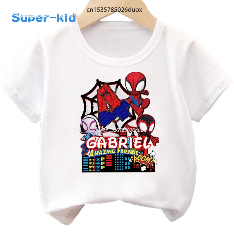 Summer 2 3 4 5 6 7 8 9 Spidey and His Amazing Friends Birthday Party Boy Shirt Spiderman Personalize Name Birthday Boys T-shirts