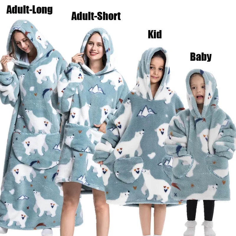 Oversize Winter Sherpa Blanket Plush Polar Fleece Family Matching Hoodie Girls Sweatshirt Homewear Halloween Women Kids Clothes