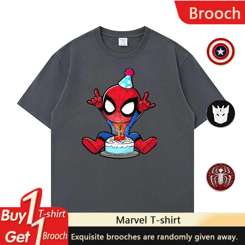 Marvel Printed Cotton TShirt Spider Man Celebrate Birthday Graphic Summer Autumn Family Matching Outfits Parent-child Unisex Tee