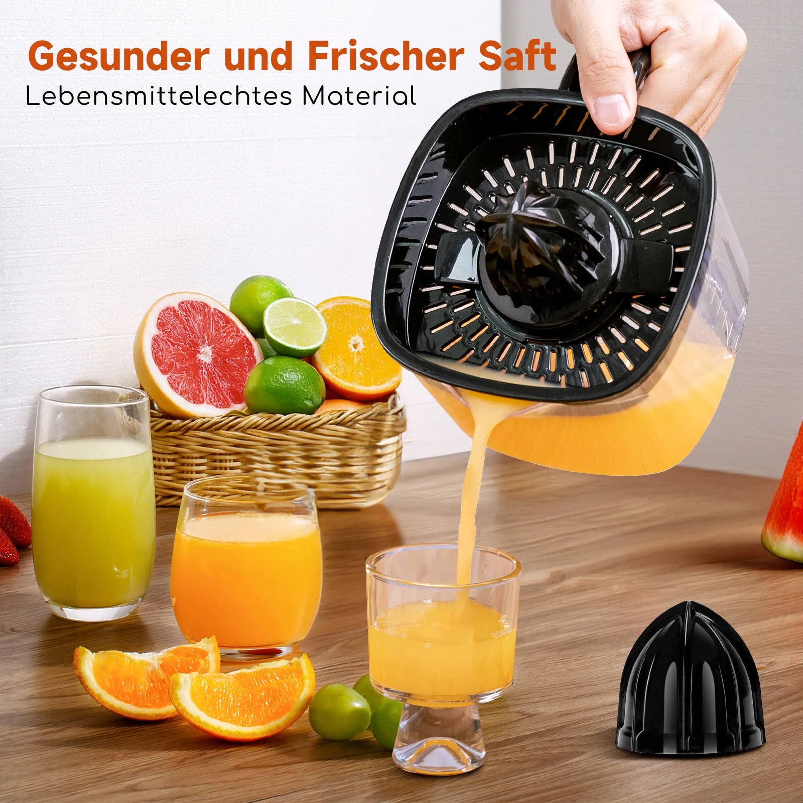 Aigostar Electric Citrus Juicer, 1.2L Large Capacity Juicer with LED Work Light and 2 Removable Cones, Lemon Squeezer for Orange