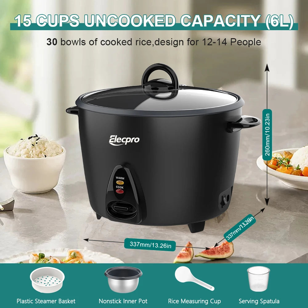 Elecpro Large Capacity Rice Cooker, 7L capacity and 15 cups uncooked capacity, suitable for cooking for 1-15 people