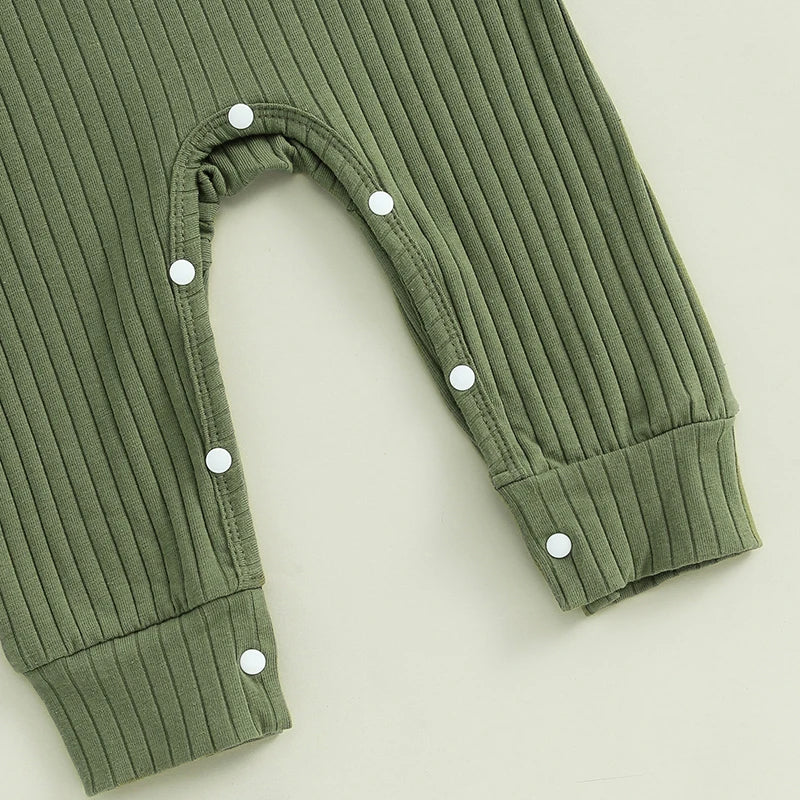 Pudcoco Infant Newborn Baby Boy Bodysuits Letter Embroidered Ribbed Long Sleeve Round Neck Fall Jumpsuits Hat Outfits 0-18M