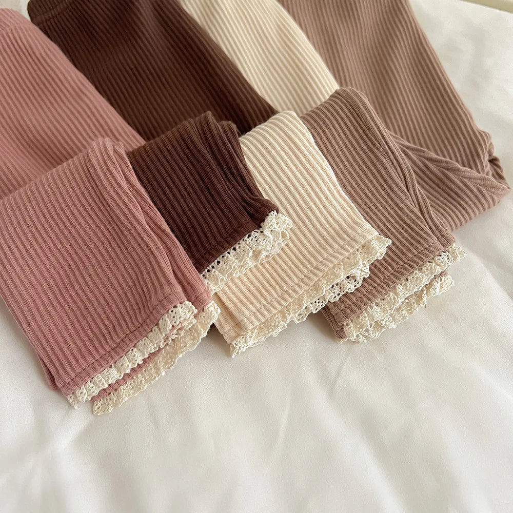 Milancel Skinny Lace Elastic Toddler Baby Girl Leggings With Lace Direcoted Basic Outwear Pants For 0-3Y