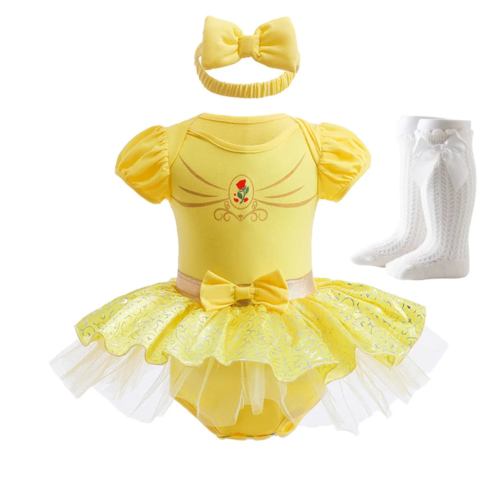 Baby Girl Princess Jumpsuit Party Anna Elsa Romper Tutu Snow White Dress Costume Halloween Fancy Fairy Bodysuit For Newborns