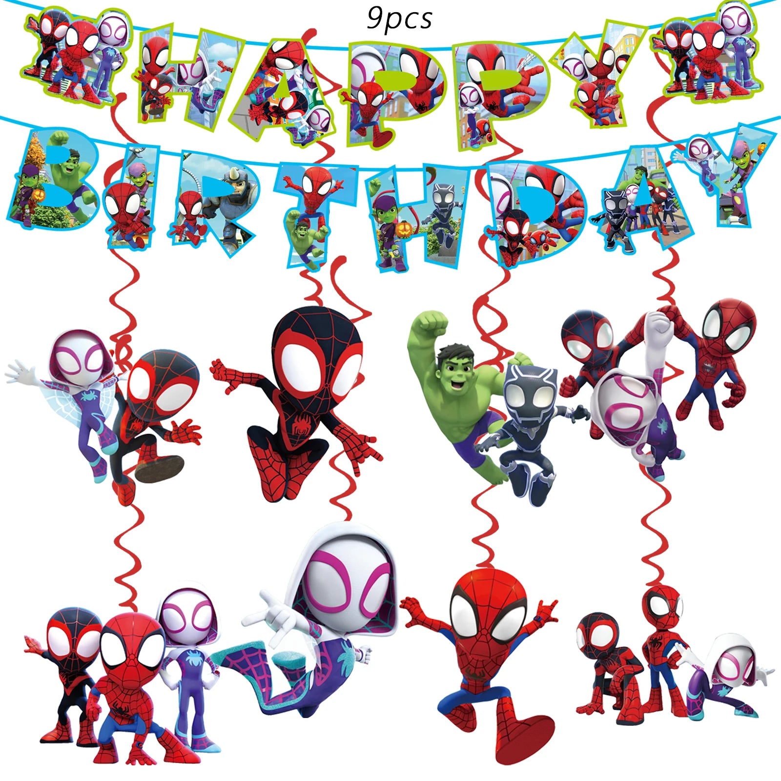 Spidey And His Amazing Friends Theme Kids Girls Favors Swirls Happy Birthday Events Party Decorations Ceiling Hanging Spirals