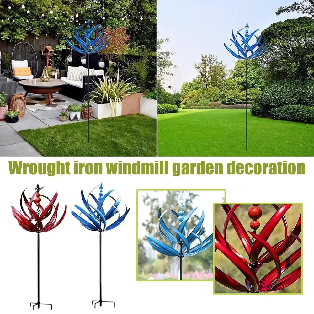 1/2pcs Harlow Wind Spinner Metal Windmill 3D Wind Powered Kinetic Sculpture Lawn Metal Wind Solar Spinners Yard for Garden Decor