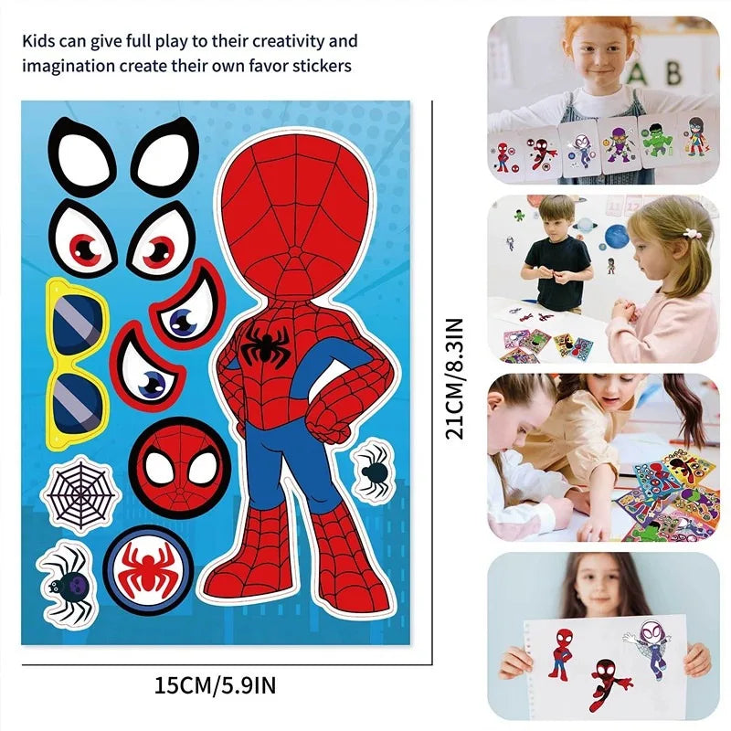 12pcs / Lot Spidey And His Amazing Friends Make Your Own Face DIY Puzzle Sticker Gift For kids