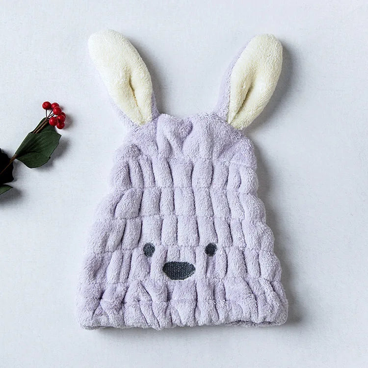 Dry Hair Hat Children Coral Velvet Cartoon Shower Cap Rabbit Ear Dry Hair Hat Wholesale Adult Female Dry Hair Towel