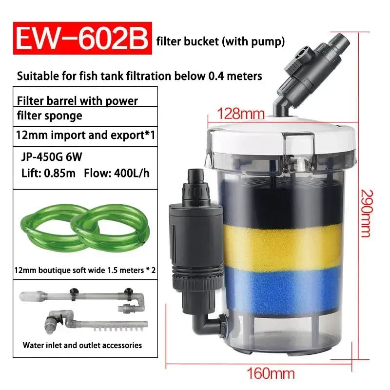 SUNSUN Outside Filter Barrel Silent Filter Barrel Aquarium Filter Pump Fish tank External Filter Fish Tank Accessories HW-602B