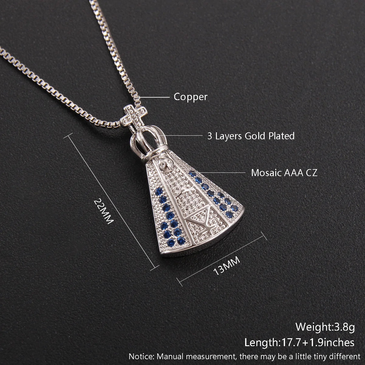 SUNSLL Trendy Geometric Religious Necklace Virgin Mary Zircon Pendant Choker For Women Ladies Party Fashion CZ Jewelry 1PC