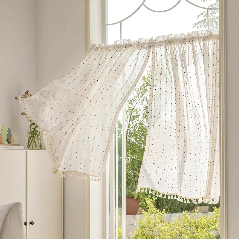 1Piece Korean Rainbow Hairball Embroidered Striped yarn with Beige Tassel Bottom For Living Room Bedroom Farmhouse Home Decor