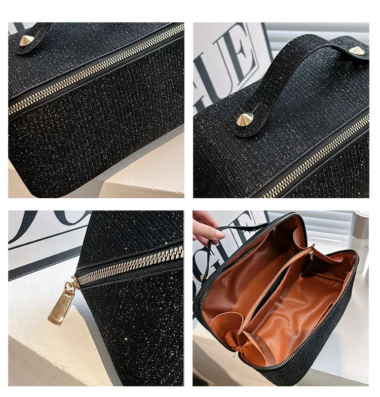 Sac à cosmétiques, grande capacité, design à paillettes fines, sac de toilette léger et pratique