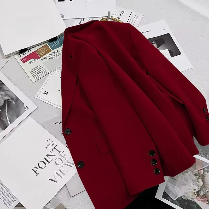 Elegant Commute Slim Fit Women's Single-breasted Jacket Pure Color Fashionable Polyester Fiber Full Sleeve Suit Top