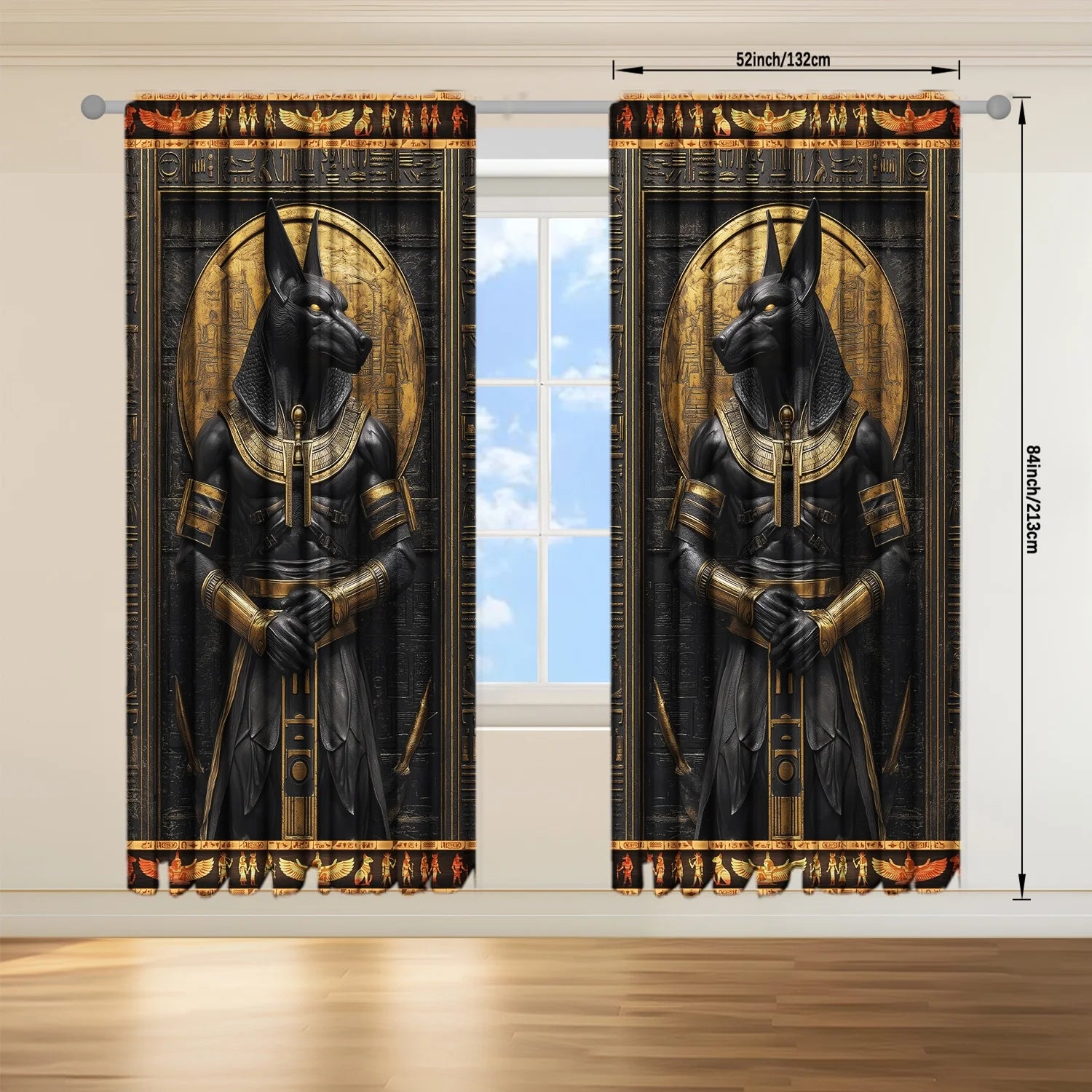 2pcs Anubis Ancient Egypt Printed Curtain - Artistic Home Decoration Curtains, All Season Decorative Curtains