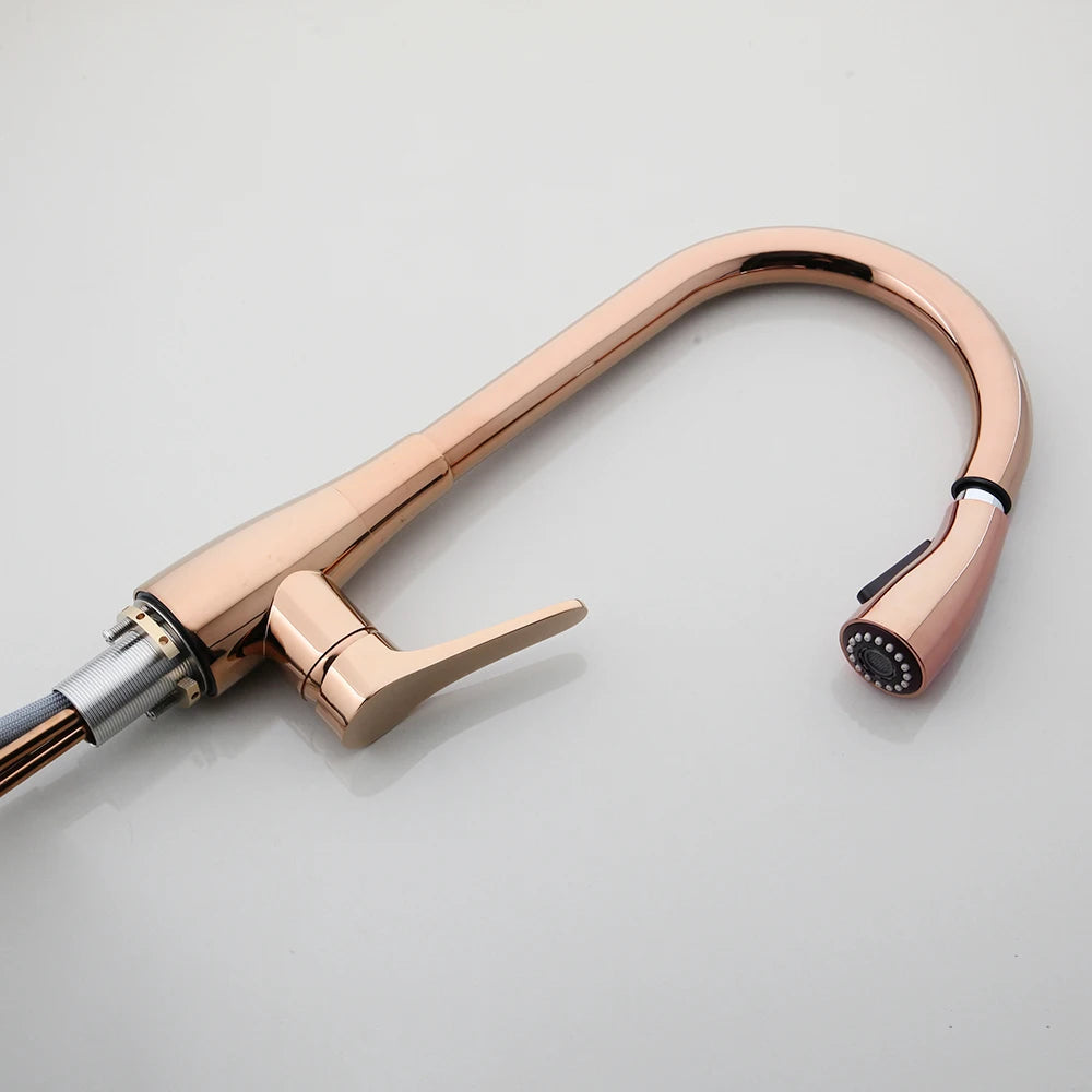 KEMAIDI Rose Gold Kitchen Sink Faucet Black Single Handle Pull Out Kitchen Tap Single Hole Taps 360 Swivel Hot Cold  Water Mixer