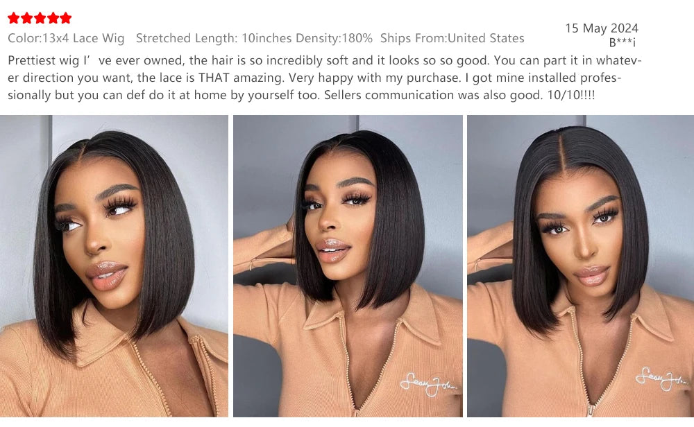 220% Density Bob Wigs Straight 100% Human Hair Lace Front Wigs 13x4 Bob Brazilian Remy Hair Pre-plucked Lace Front Wigs 16 inch