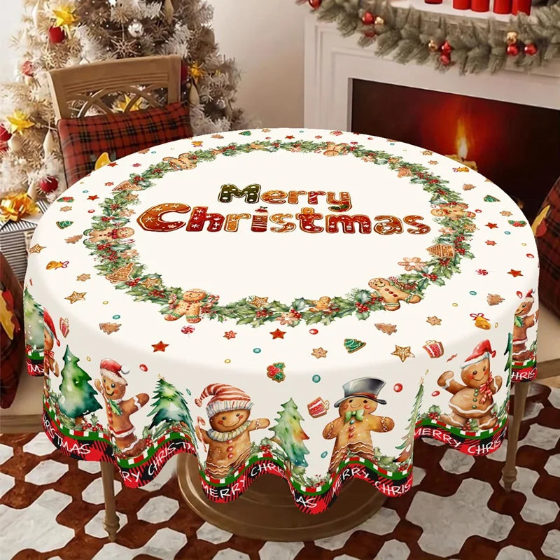 Rustic Christmas Tablecloth New Year 2026 Gingerbread Man Table Cover Christmas Decorations for Home 2025 Xmas Gift Navidad Noel