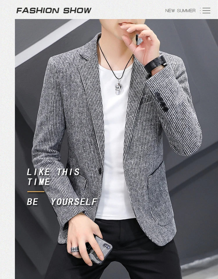 Nouveau Blazer pour homme mode Gentleman slim laine